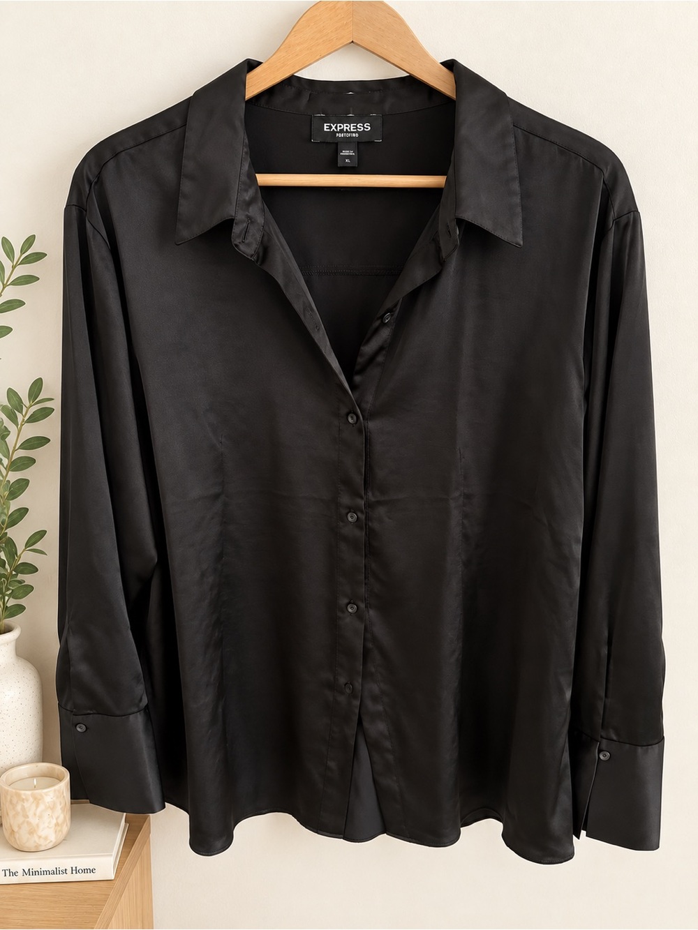 EXPRESS Black Satin Button-Down Shirt